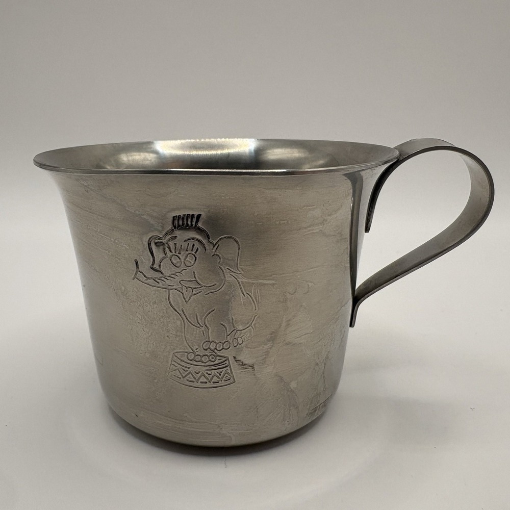 Vintage 18/8 Stainless Steel Denmark Toddler Nursery Cup Mug Etched Elephant-EC